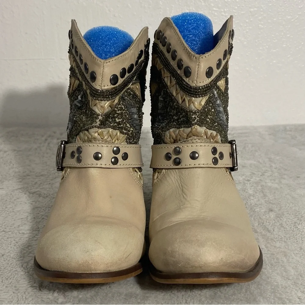 Naughty Monkey Lysandra Beige Leather Ankle Boots Women’s Size 9
